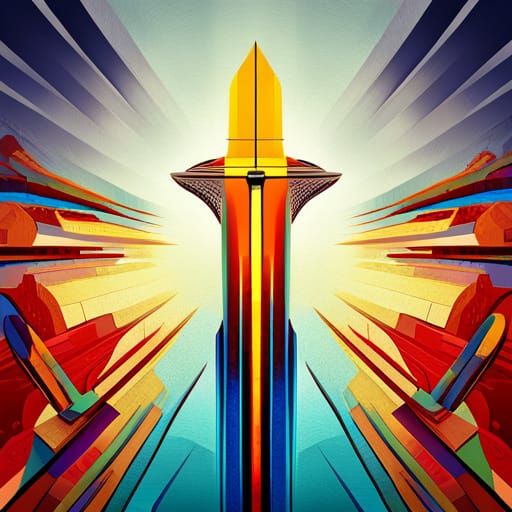 Pop Art Sword in Geometric Bauhaus Style