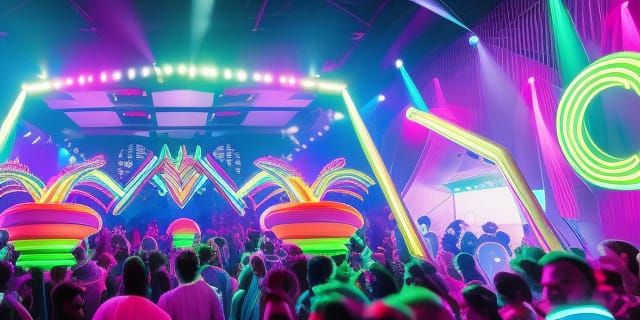 Colorful Neon Smurf Rave in Synthwave Style