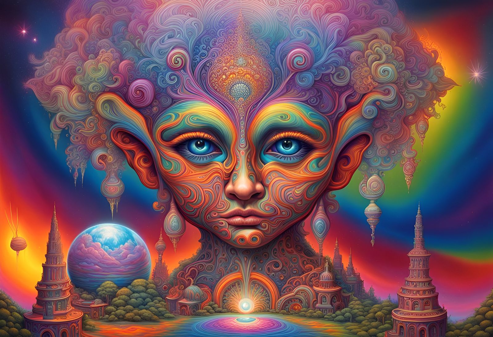 Psychedelic Cosmic Being in Vivid Colors