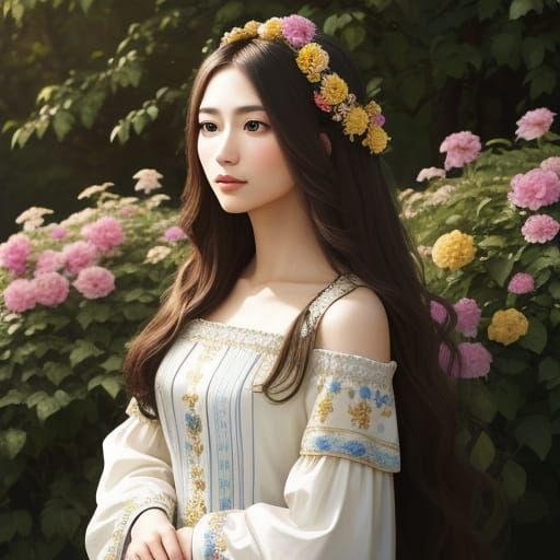 Baroque Portrait of Woman in Embroidered Dress