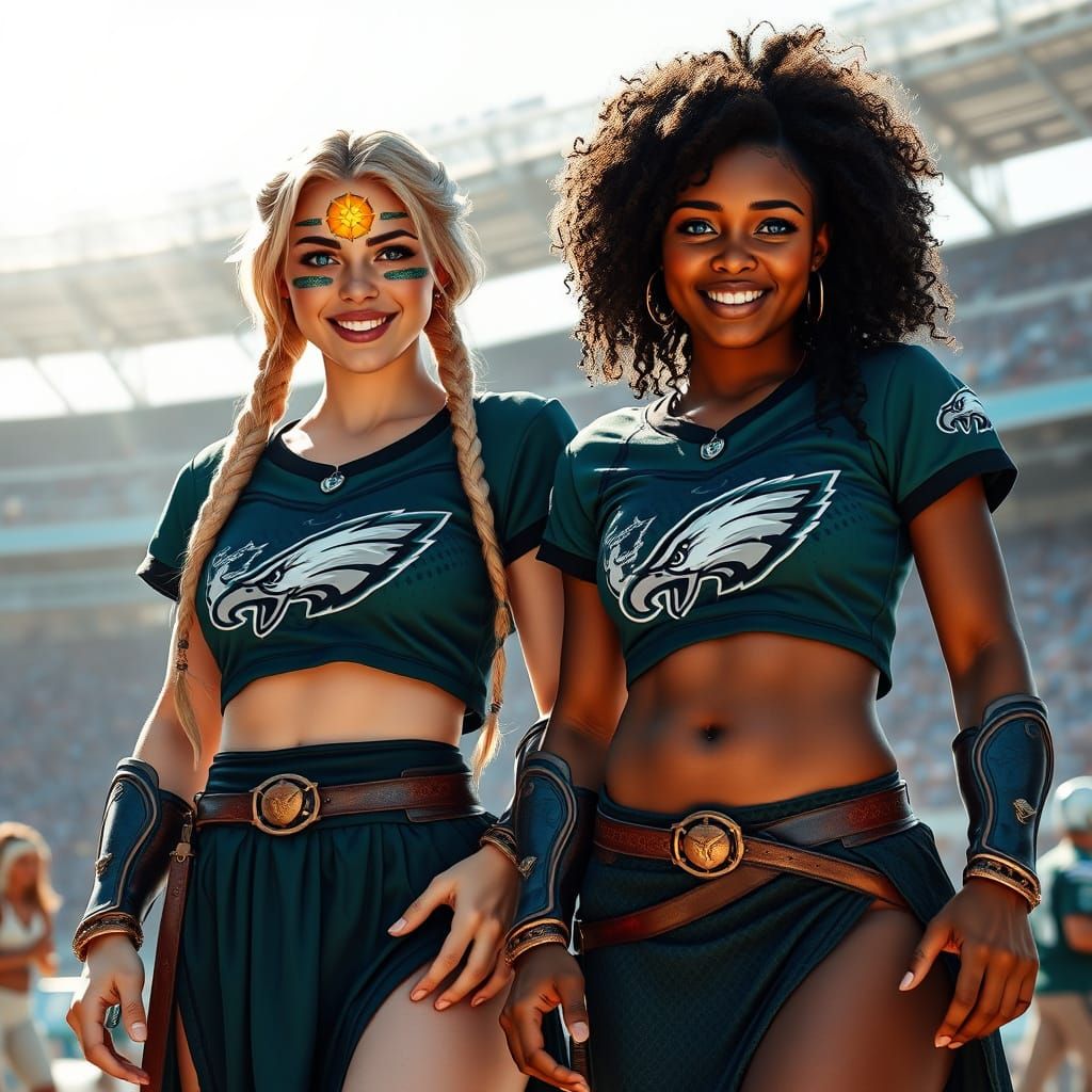Medieval Fantasy Warrior Priestesses Cheer Outside Football ...