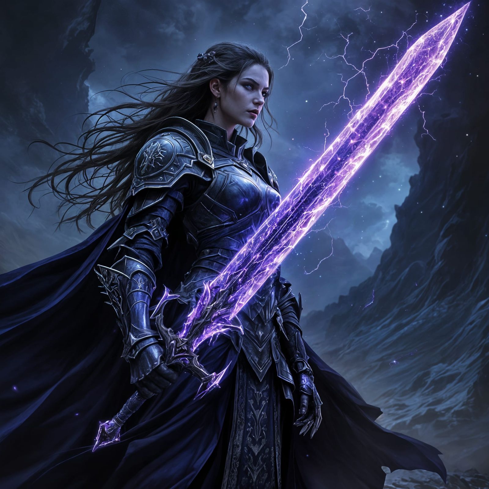 Dark Fantasy Female Knight Wields Cosmic Greatsword
