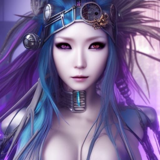 Cryomancing Sorceress in Steampunk Cyberpunk Style
