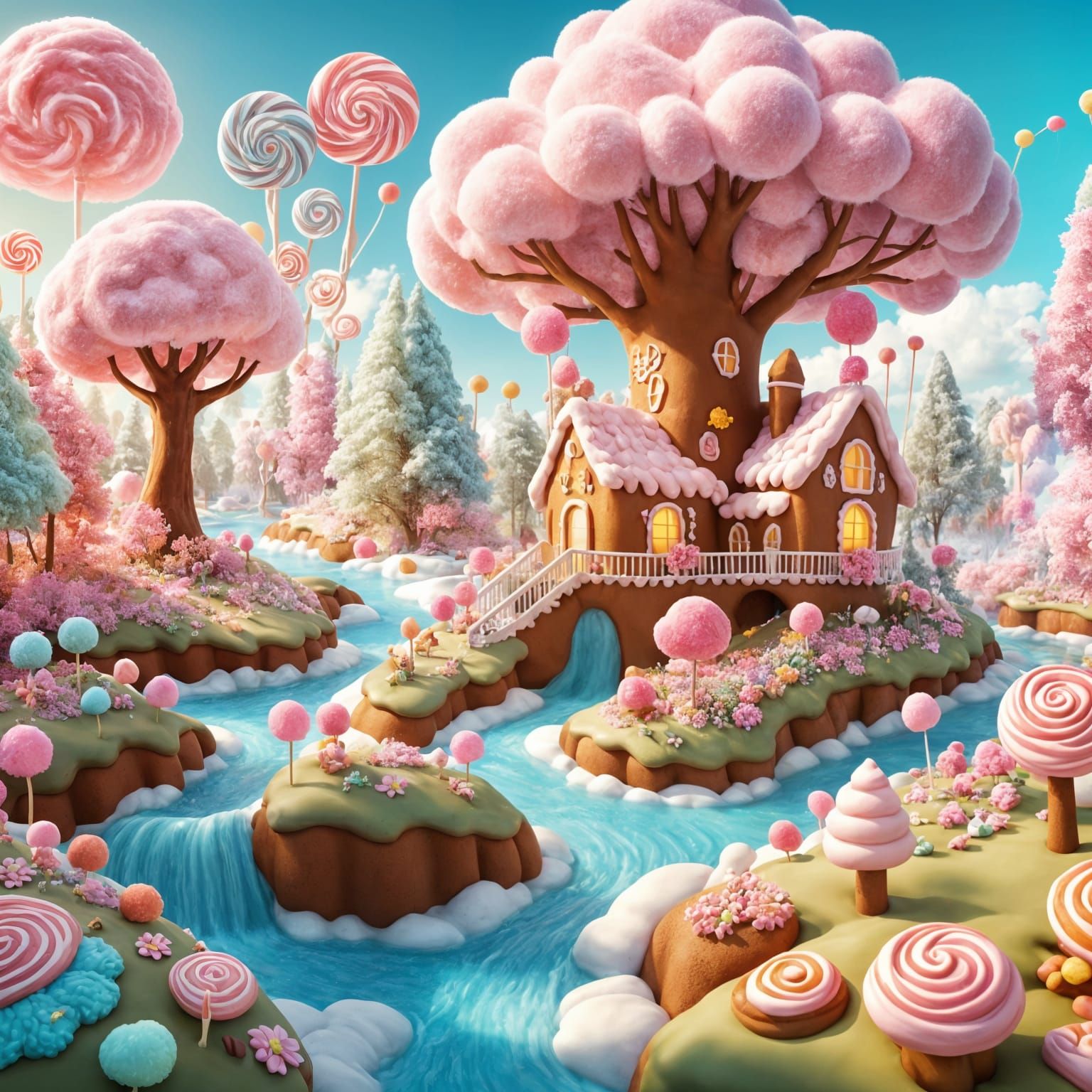 Gingerbread Forest with Chocolate River and Cotton Candy Flo...