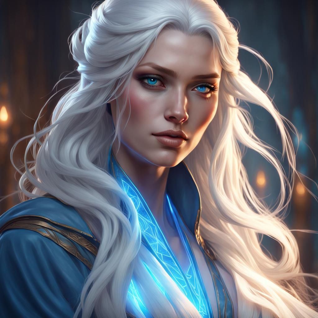 Sorceress Portrait with Glowing Eyes and Lights