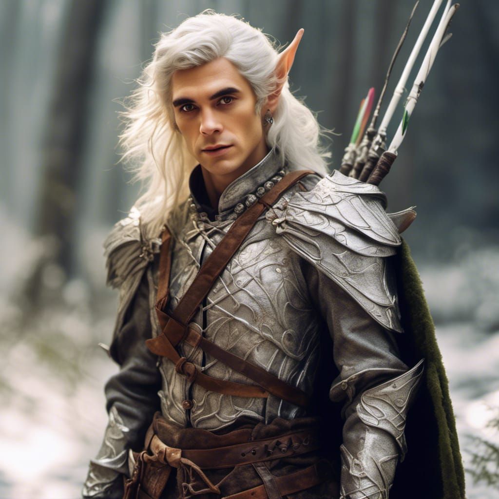 Hyperrealistic Close-Up of Silver-Haired Elf Archer