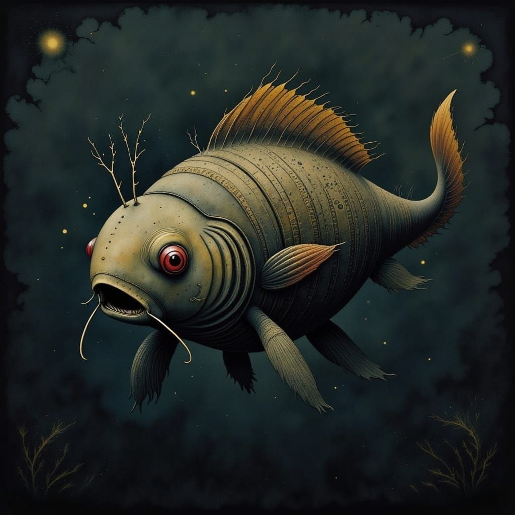 Dunkleosteus Swims in Mysterious Dark Ocean