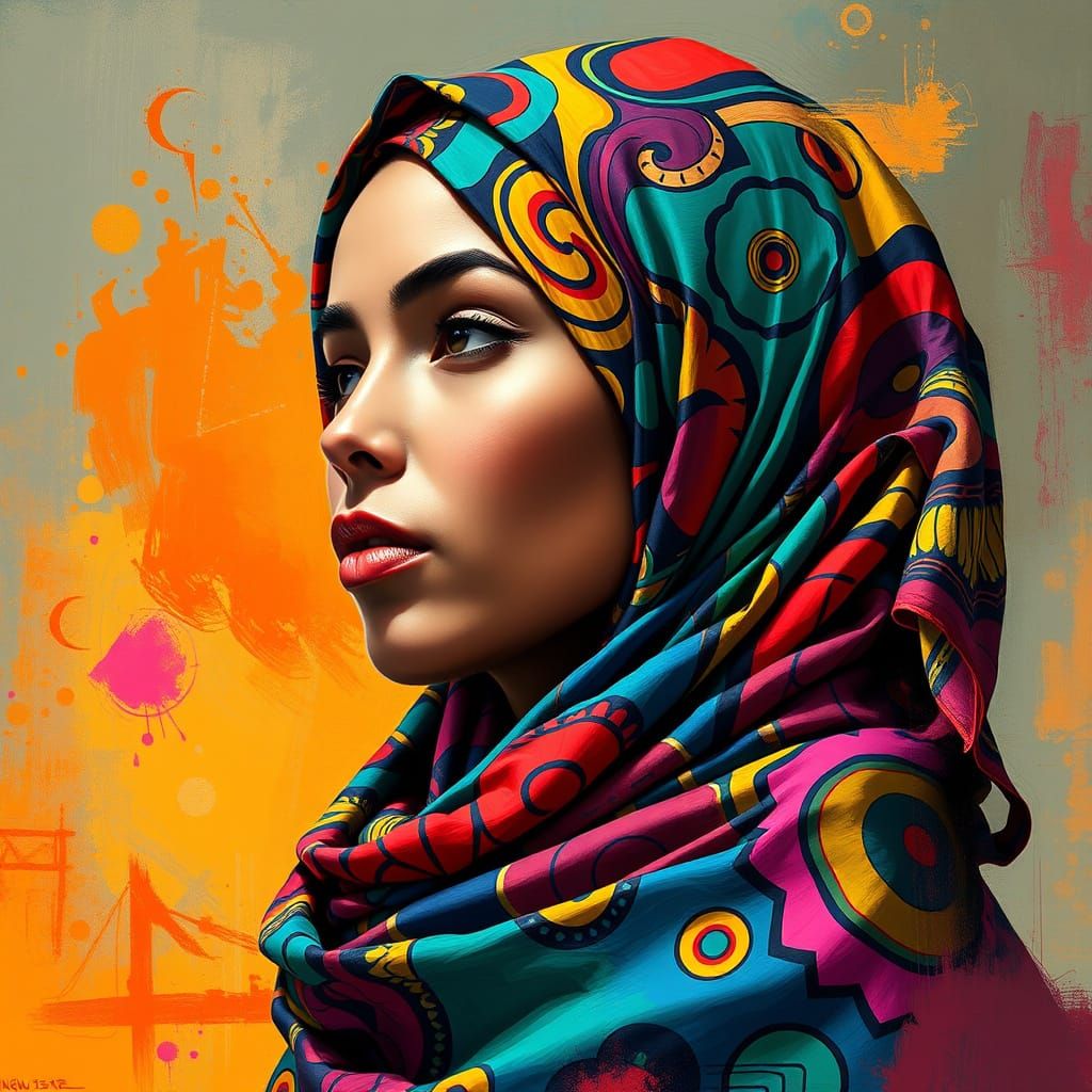 Vibrant Hijab in Flux: Dynamic Islamic Art