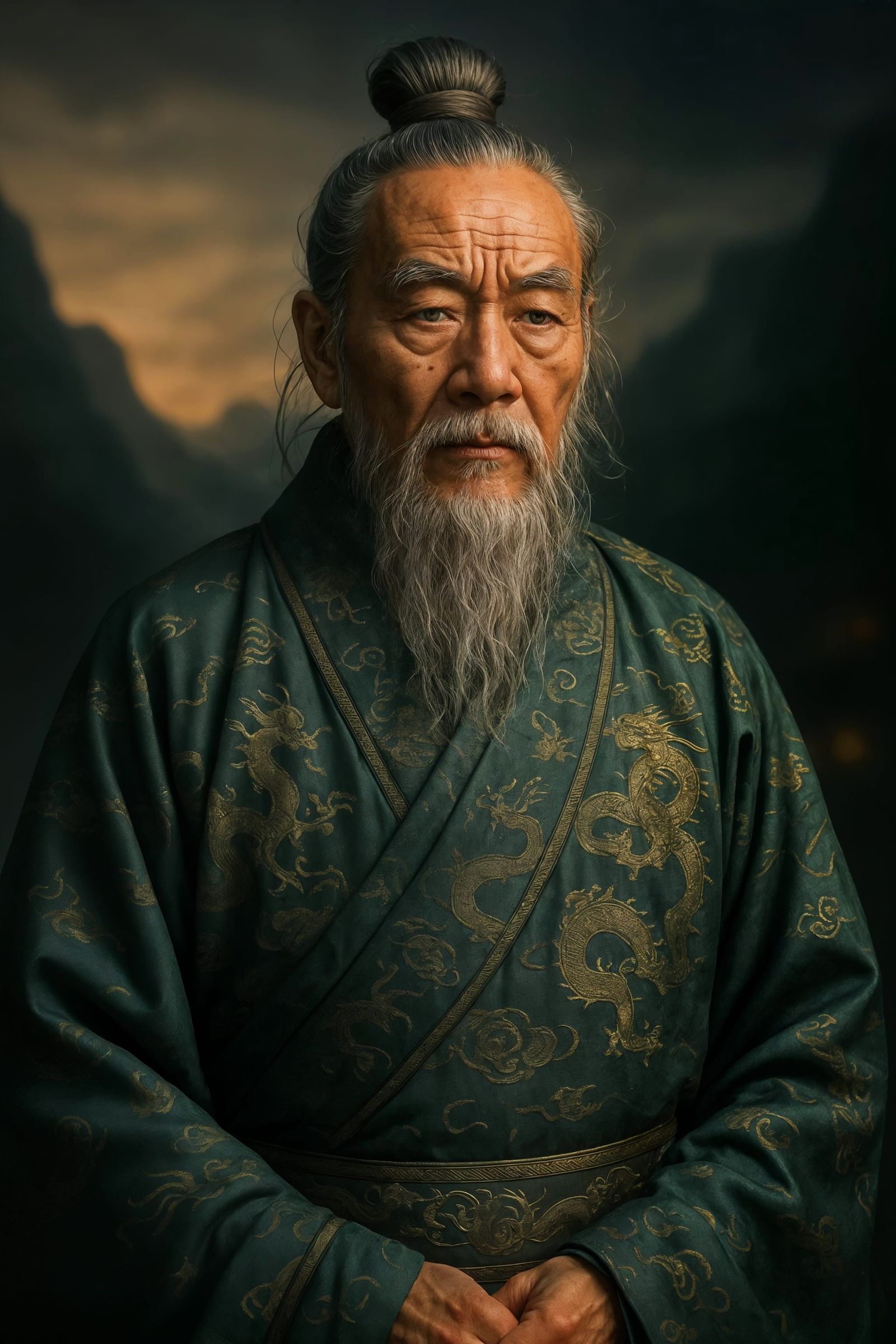 Wise Chinese Sage in Jade Robe Portrait