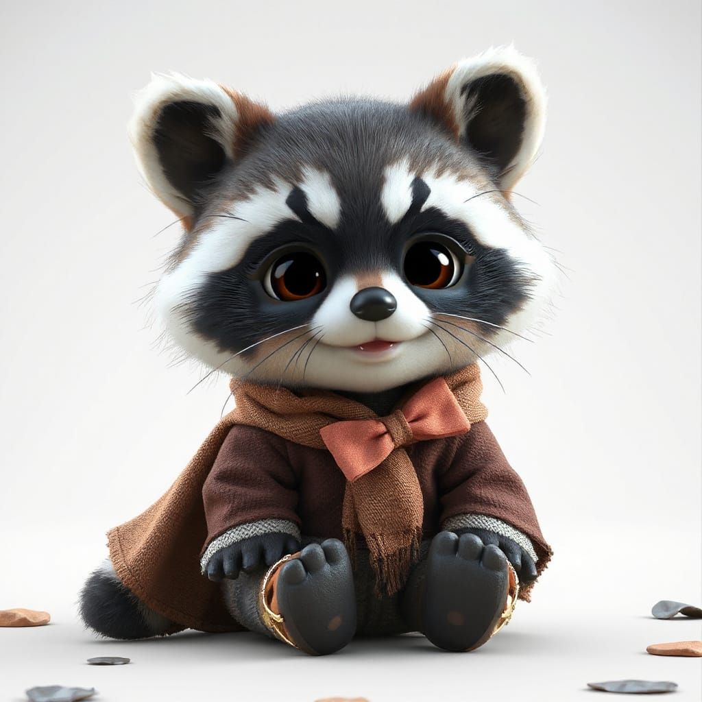 Adorable Kawaii Raccoon Girl in 3D Anime Style