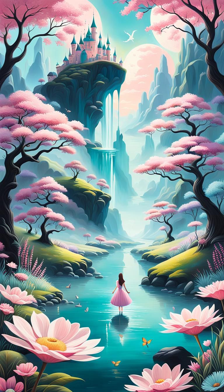 Surreal Pastel Landscape Painting in Dreamlike Realm