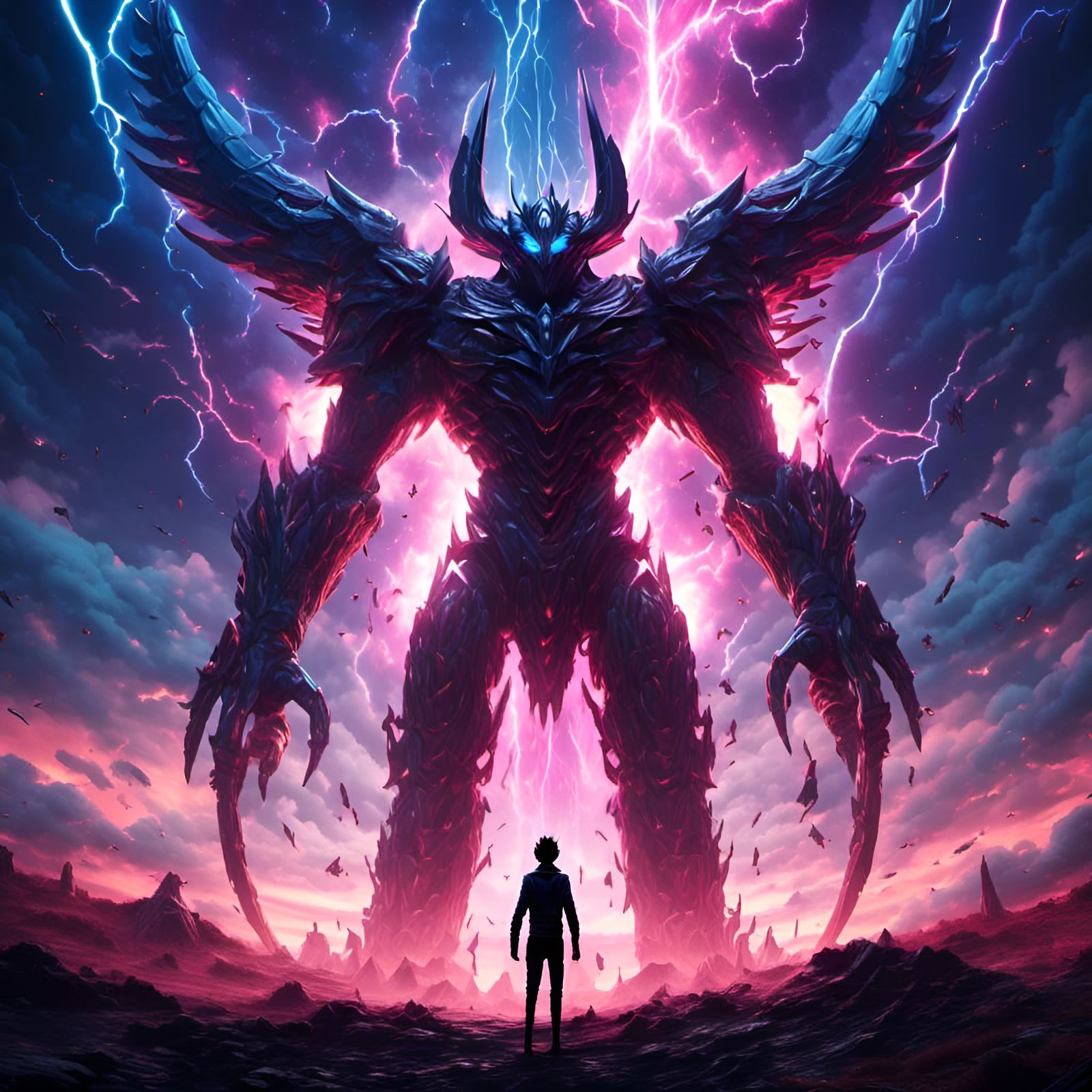 Anime Landscape with Cosmic Demons Fusion War