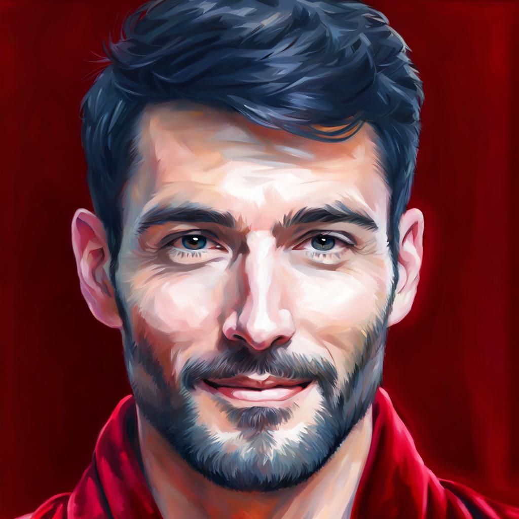 Portrait of Handsome Man in Red Velvet Bathrobe