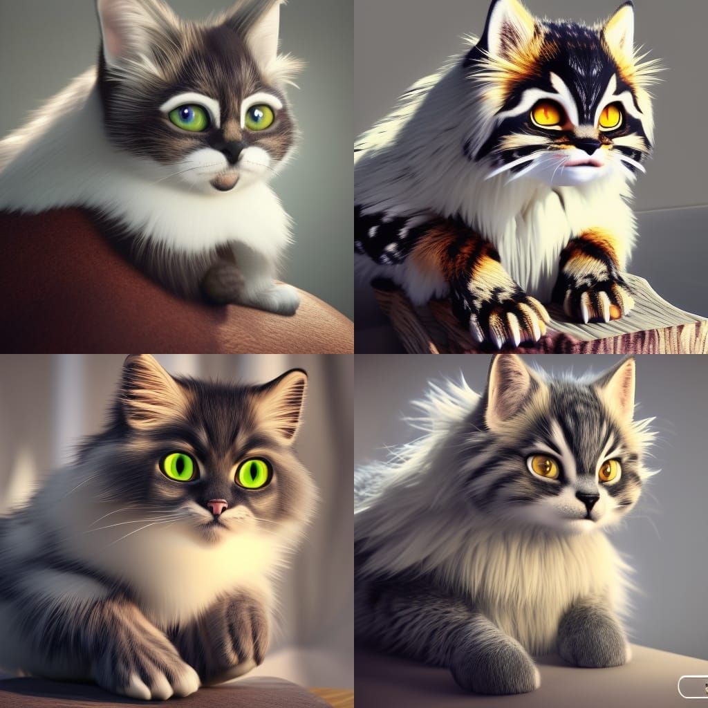 Adorable Kitten on Couch in Hyperrealistic Style