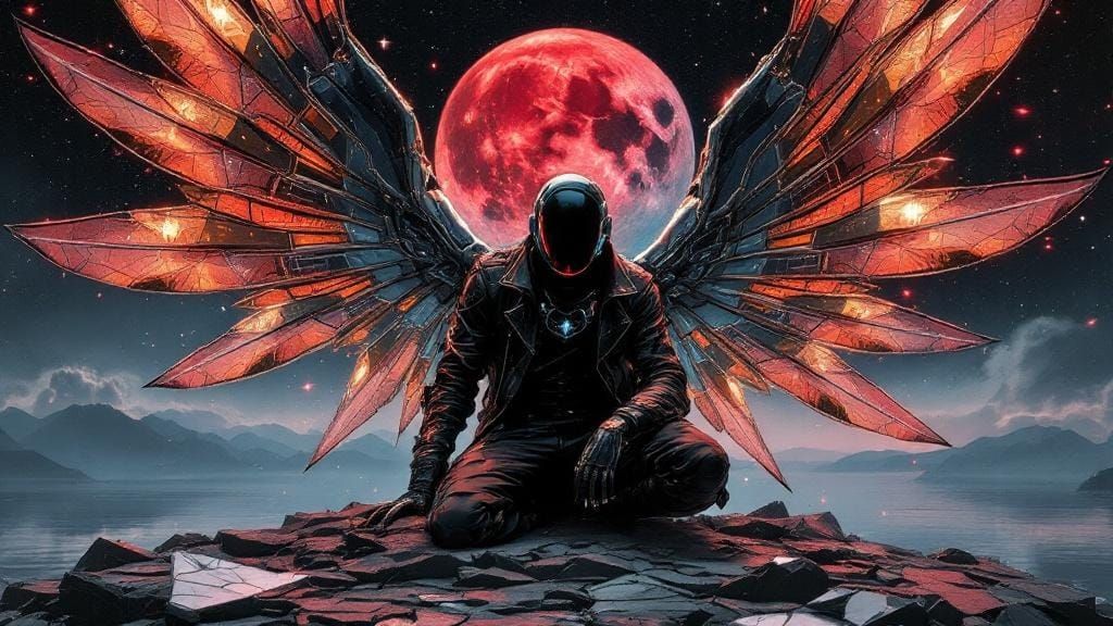 Fallen Angel Mecha-Pilot with Shattered Glass Wings