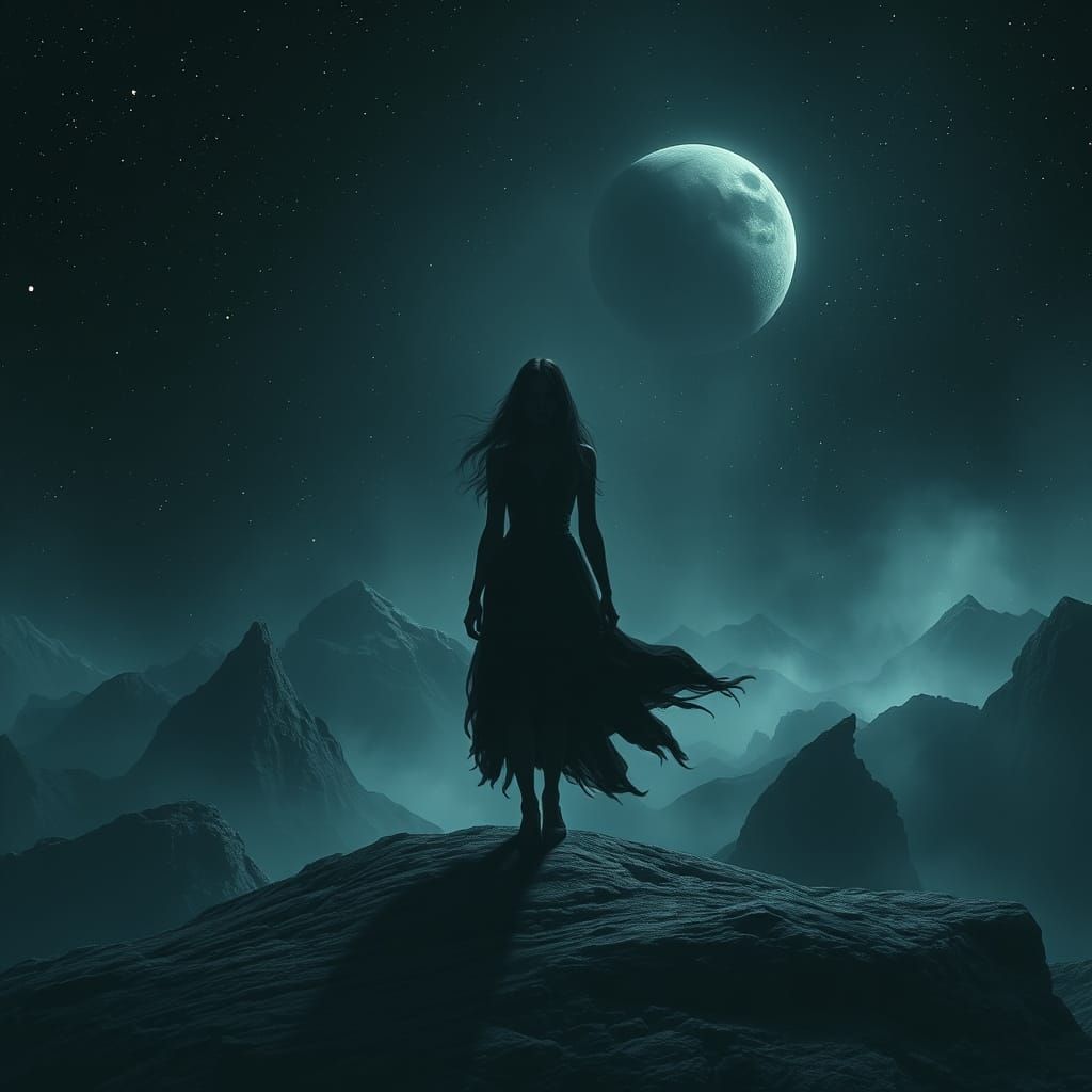 Eerie Planetscape with Dark Stars in Digital Painting Style