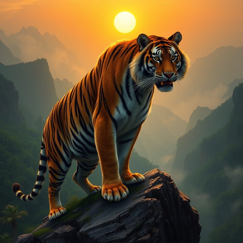 Majestic Bengal Tiger in Classical Oil Painting Style