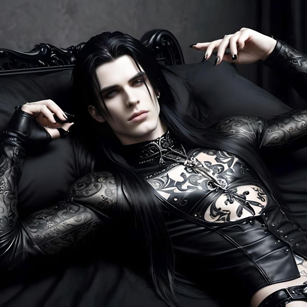 Hyperrealistic Goth Man in Gothic Mansion