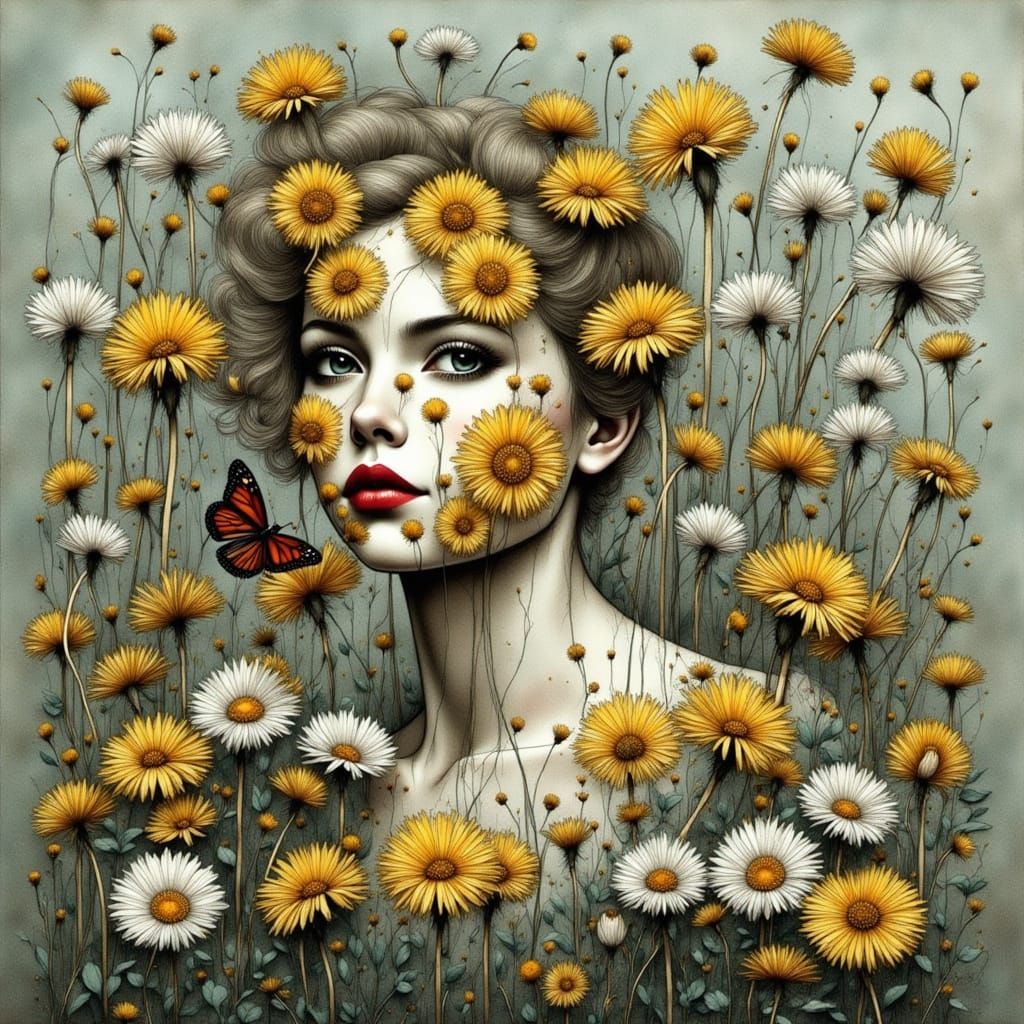 Cubist Dandelion Man with Street Art Background