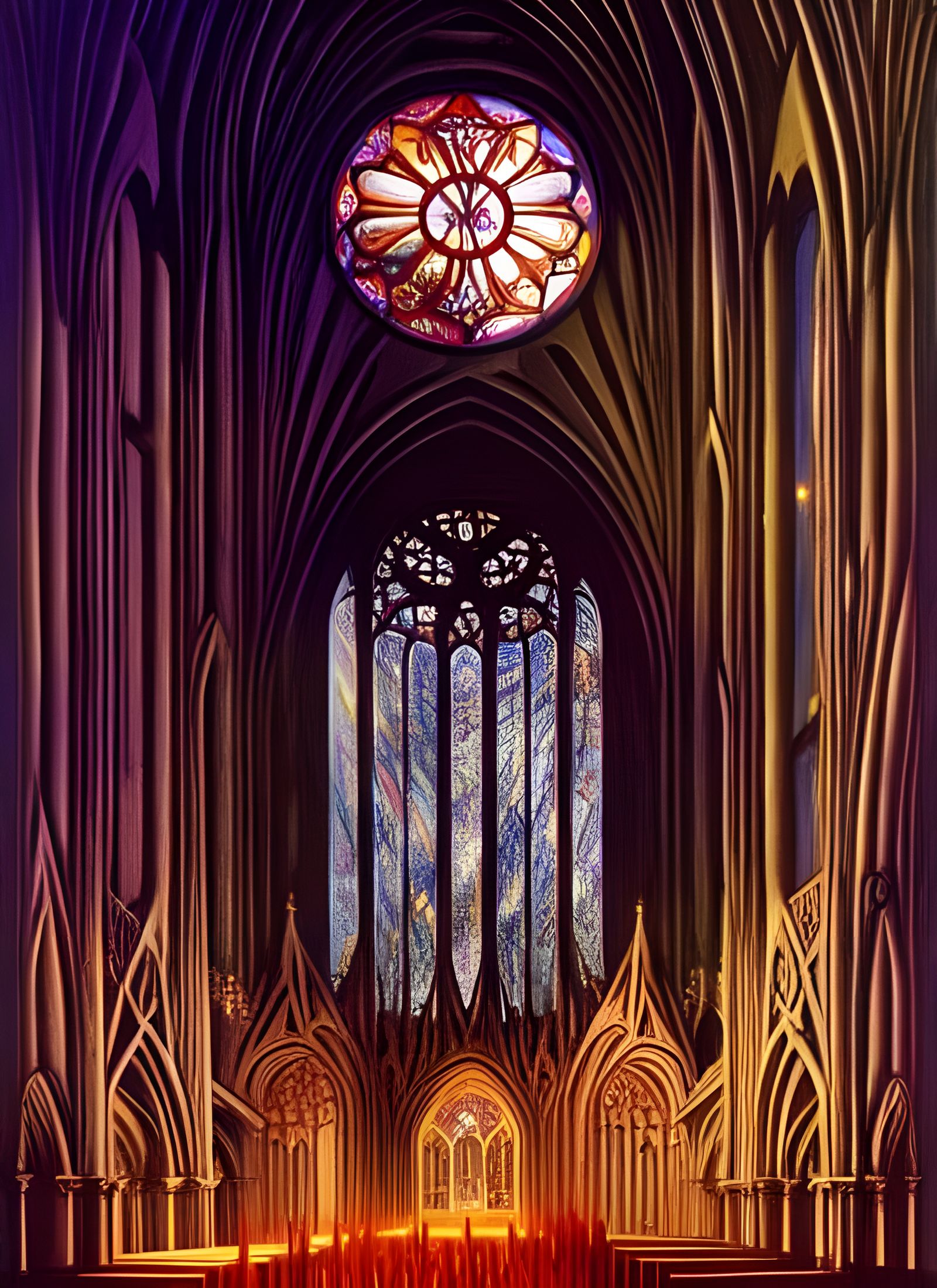 Glowing Rose Window in Gothic Cathedral