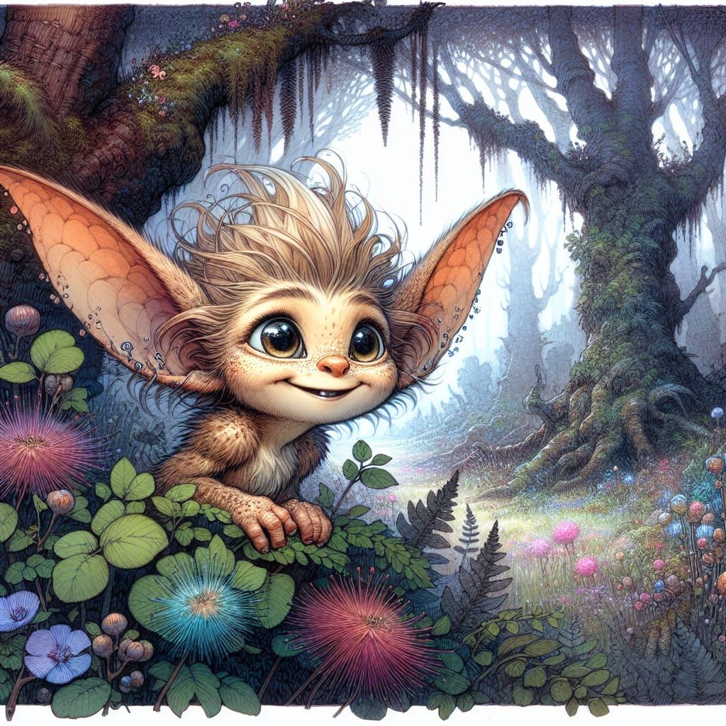 Whimsical Fae Creature in Fantasy Forest
