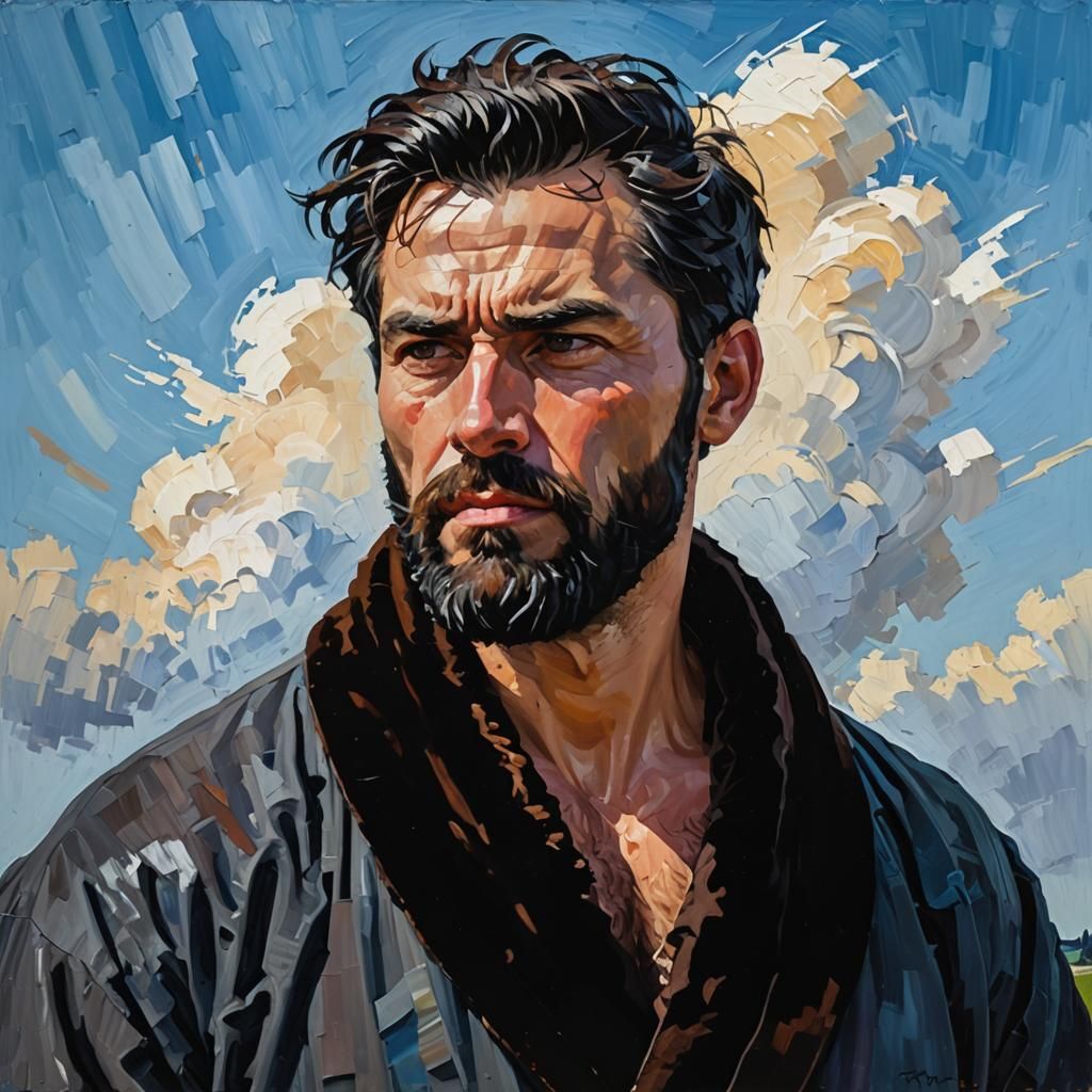 Expressionist Portrait of Man with Beard as Impasto Painting