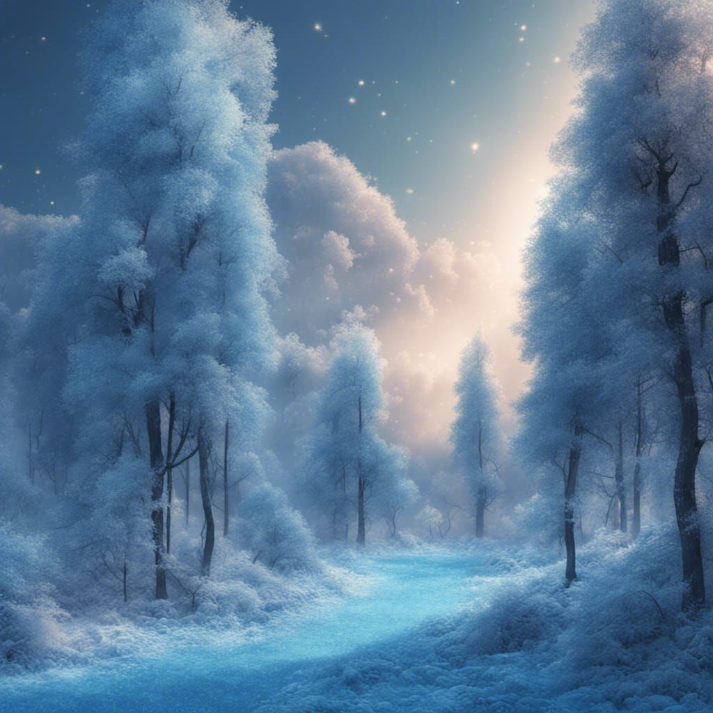 Blue Snowy Forest: Fantasy Concept Art