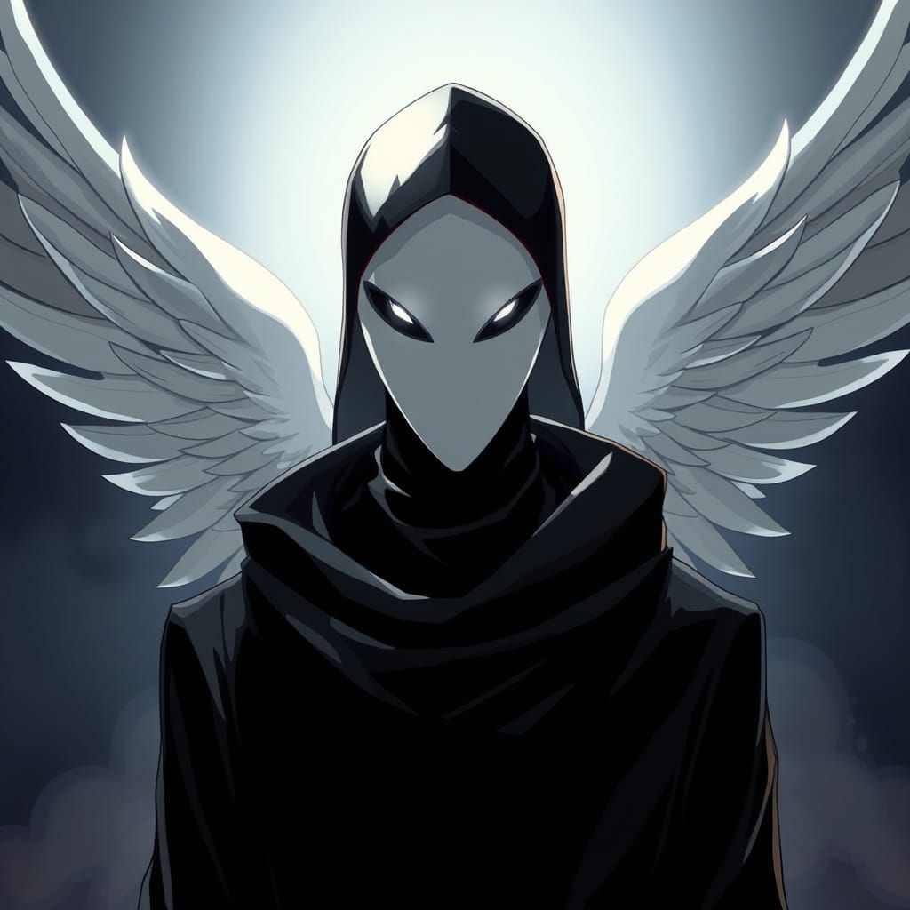 Mysterious Angelic Harbinger in Matte Black Attire