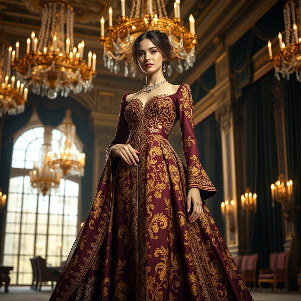 Woman in Gown in Art Nouveau Style