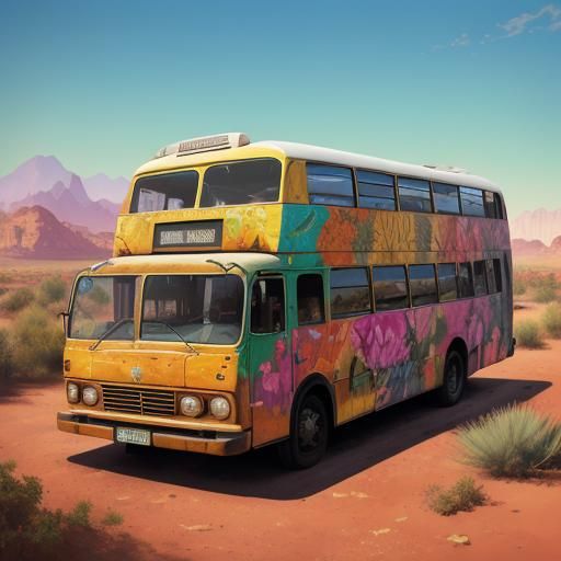 Flowers Bus in Desert Oasis as Splash Art