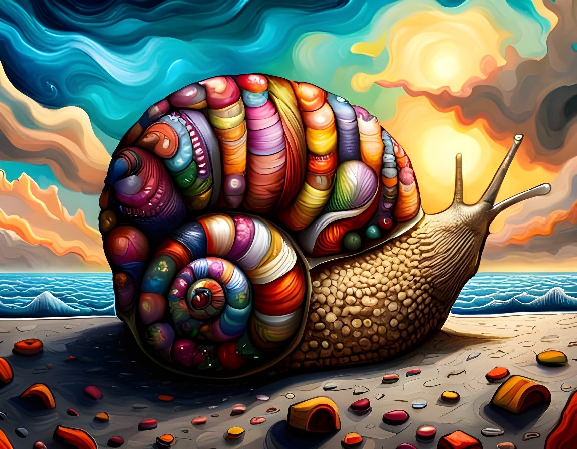 Giant Snail with Miniature Houses: Detailed Polychromatic Ar...