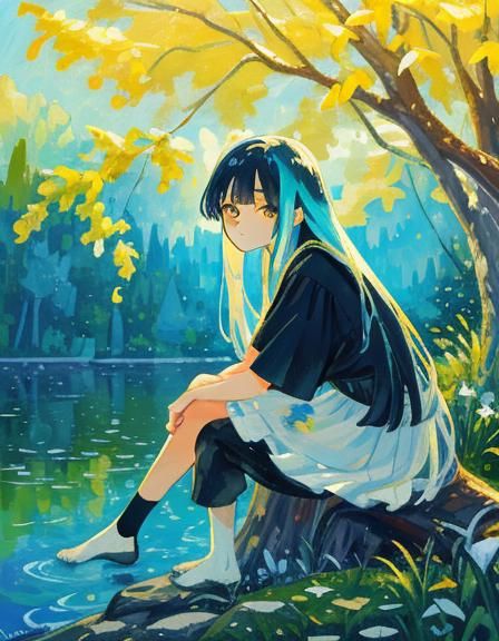 Boy with White Hair in Neo-Impressionist Style