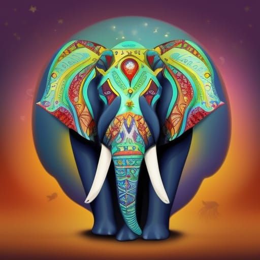 Ornate Elephant with Starry Gems: Digital Rococo Painting