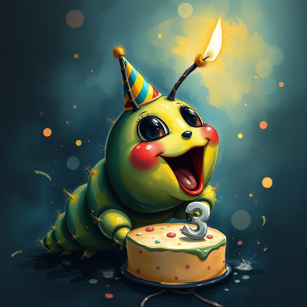 Caterpillar's Birthday: Abstract Charcoal and Gouache Celebr...