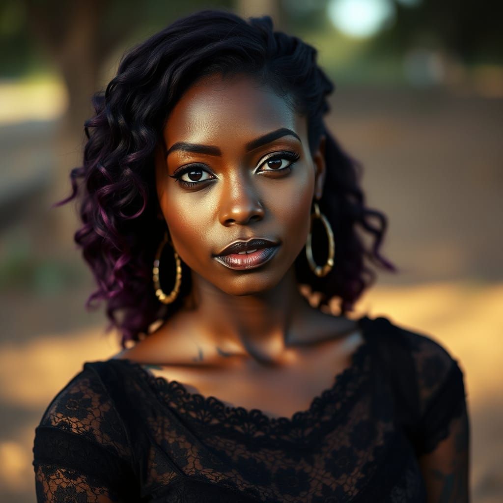 Ebony Woman in Lacy Goth Fashion