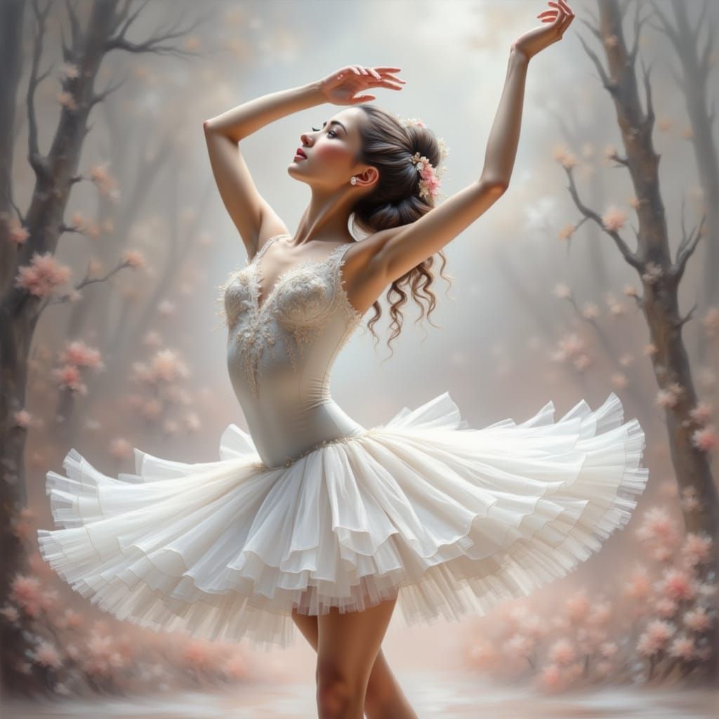 Ballerina in Dreamy, Painterly Art Nouveau Scene
