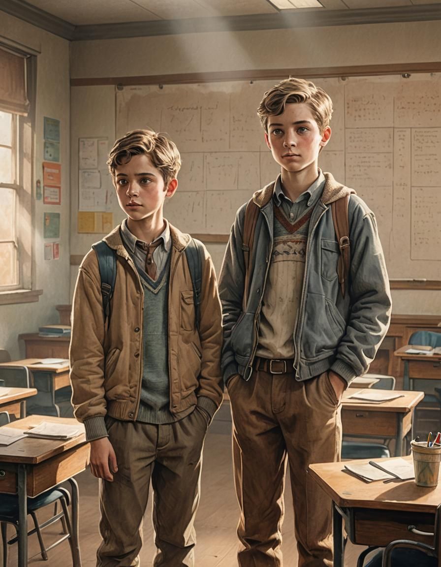 Classroom Portrait: Two Boys in Soft Pastel