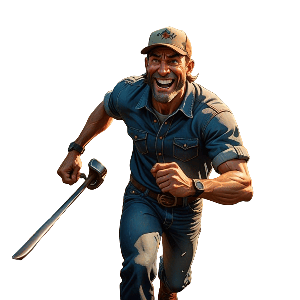 Exaggerated Hillbilly Chases with Pitchfork in Vibrant Count...