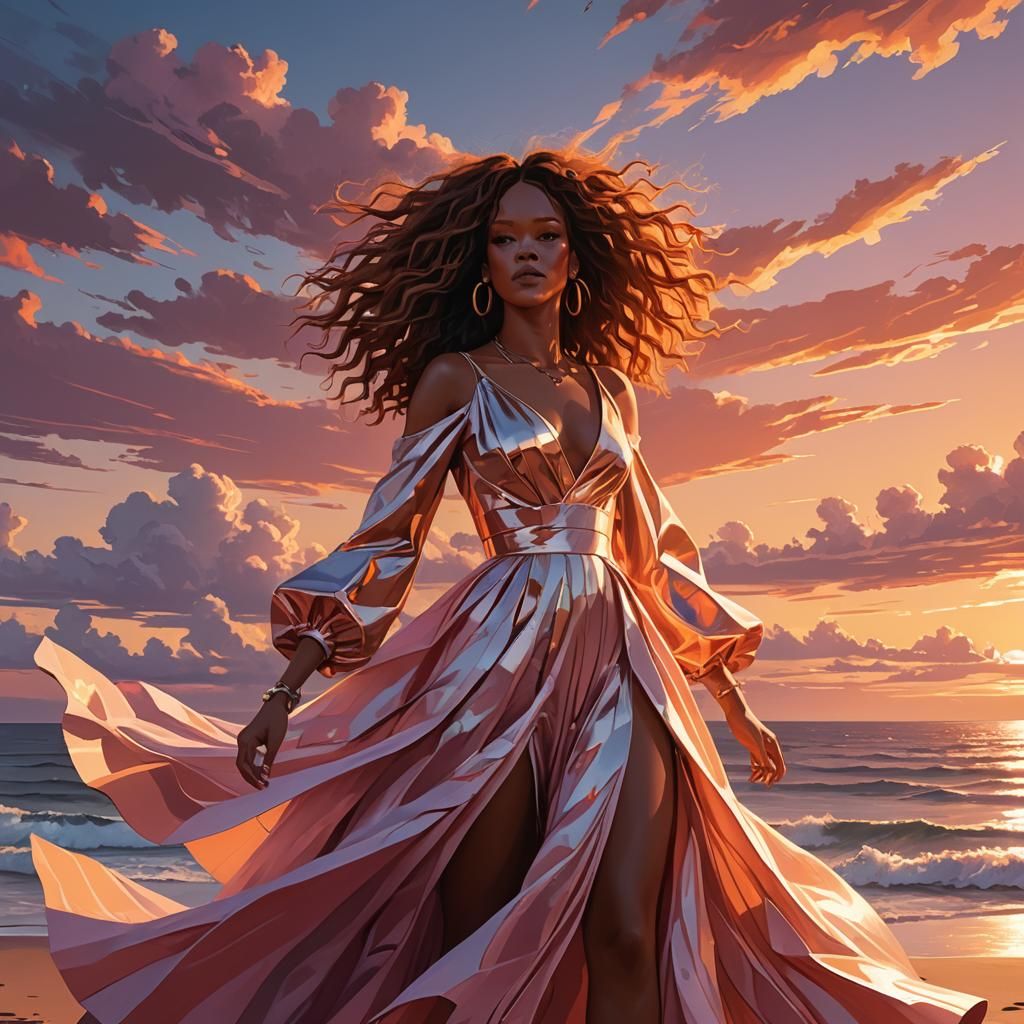 Rihanna Sings at Sunset: Fantasy Art Illustration
