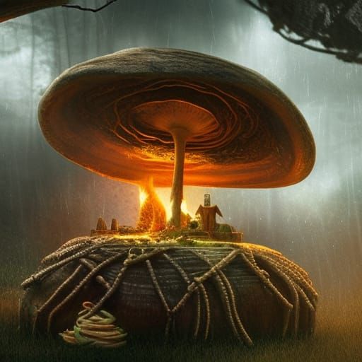 Mushroom Cauldron Witch in Digital Matte Painting