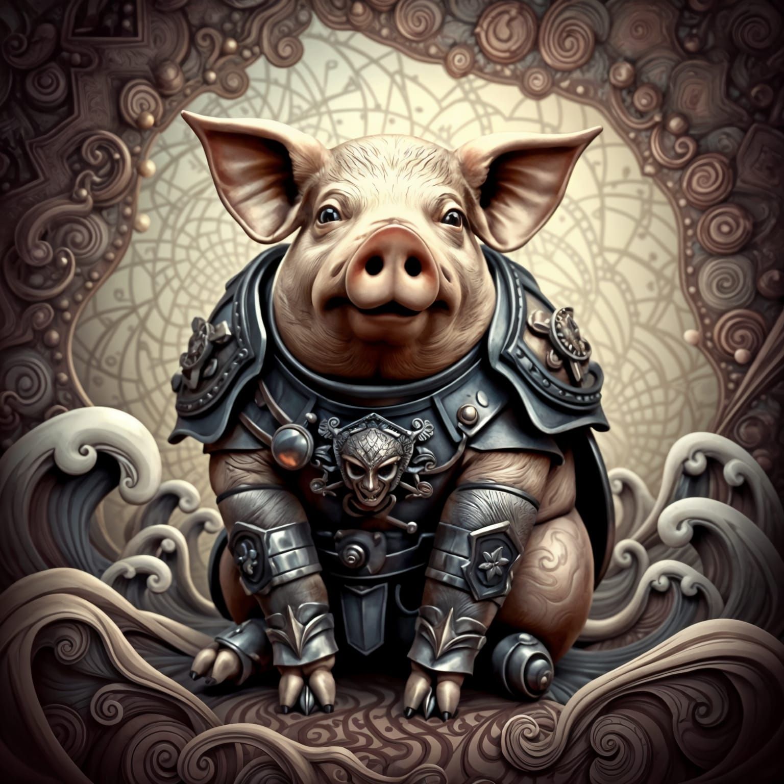 Mixed Metal Sculpture of a Sitting Pig