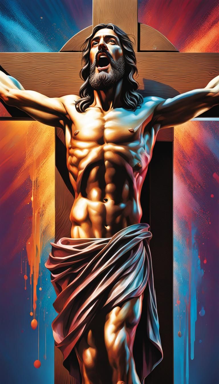 Hyperrealistic Jesus on the Cross Splash Art