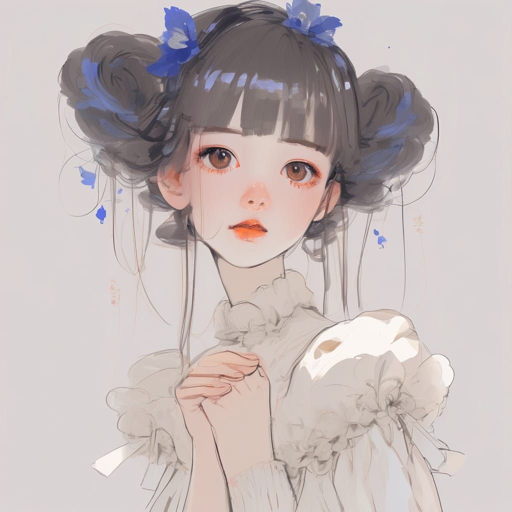 Anime Girl Portrait with Luminous Layers and Smudged Brushst...