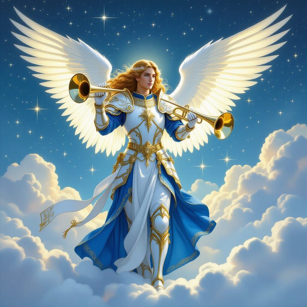 Archangel Gabriel with Trumpet in Classic Fantasy Style