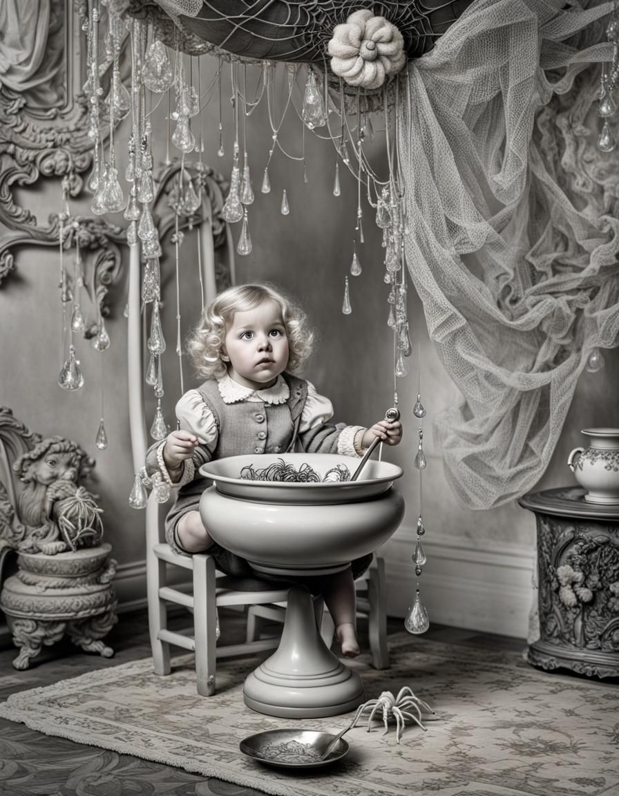 Toddler and Spider in Art Nouveau Style