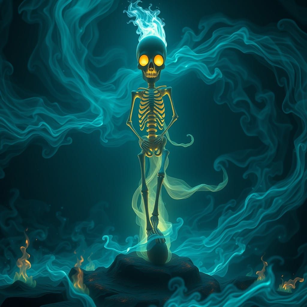 Ethereal Bone Totem Amidst Vortex of Ghostly Flames