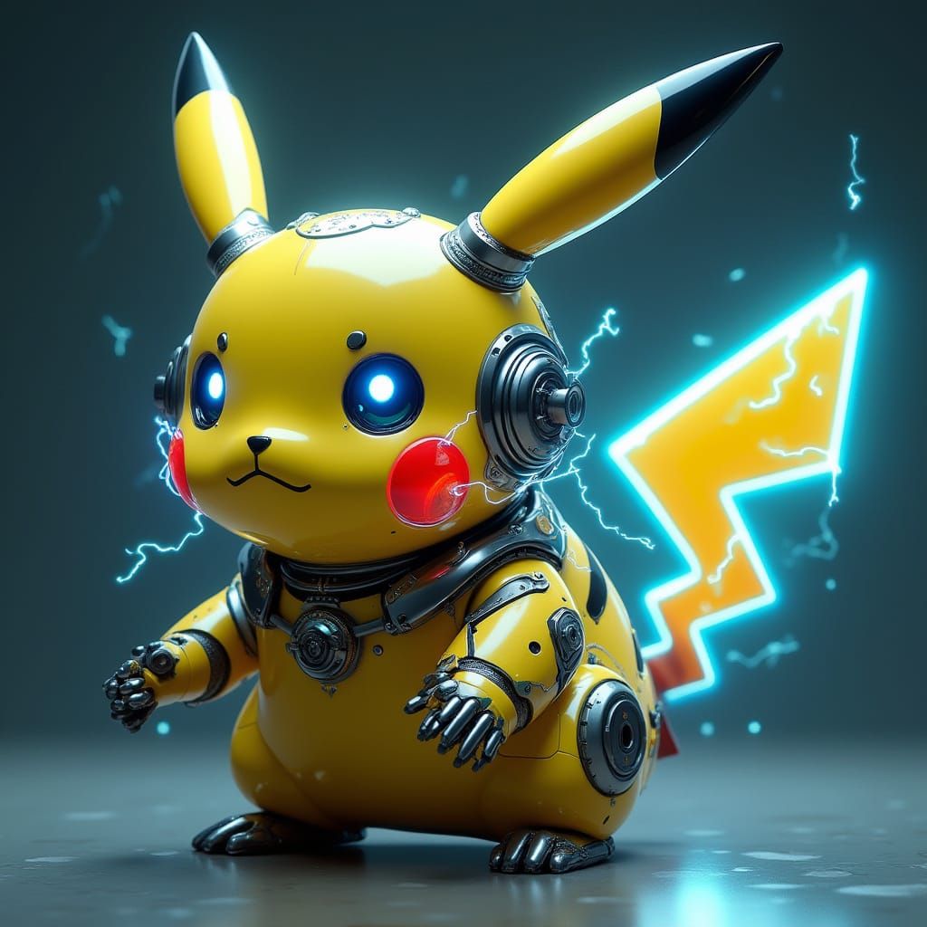 Cybernetic Pikachu with Lightning Tail in Futuristic Style