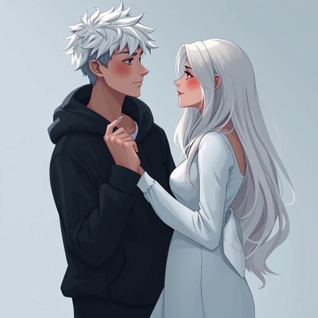 Semi-Realistic Couple Embracing in Winter Wonderland