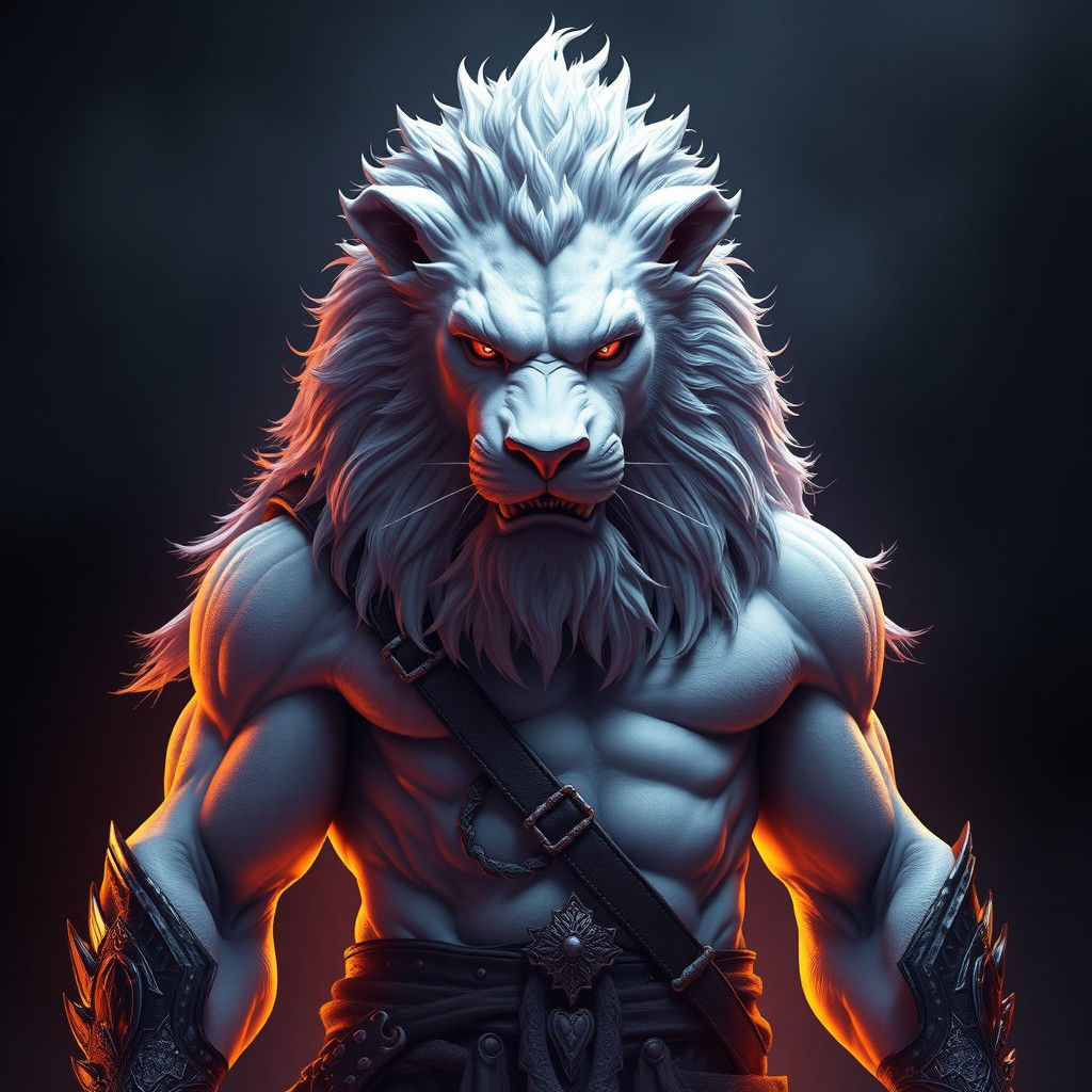 Lion-Headed Barbarian Warrior in Dark Fantasy Style