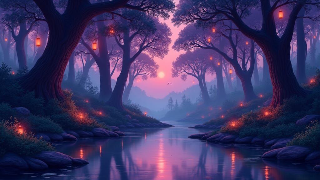 Twilight Forest Sanctuary in Vibrant Colors